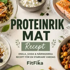 Proteinrik mat recept för en starkare vardag. Bilden visar kyckling, lax, kvarg och en köttfärsröra.