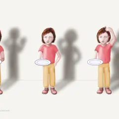 Tre barn med tomma tallrikar. Ett barn funderar, ett annat kliar sig i huvudet. Illustration om bmi barn.