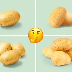 En tankfull emoji funderar över hur mycket potatis per person som behövs. Bilden visar en, två, tre och fyra potatisar i olika sektioner.