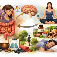 Stress, ibs mage, och sömn påverkar varandra. Yoga, probiotika och träning kan hjälpa.