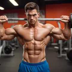 Muskulös man med imponerande snygga armar på 4 veckor lyfter skivstång i gym.