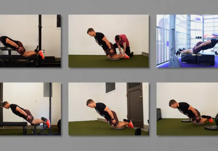 Man utför nordic hamstring curl på olika sätt, med eller utan assistans, för att stärka baksida lår.