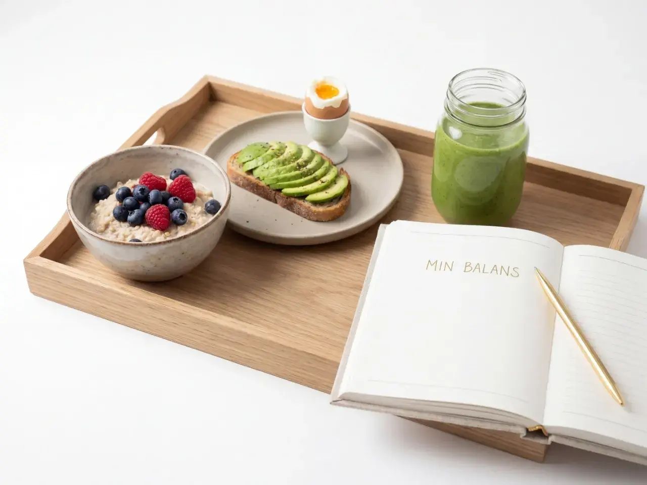 Frukost med gröt, avokadotoast, kokt ägg och smoothie. En inspirerande start för recept mat klimakteriet.