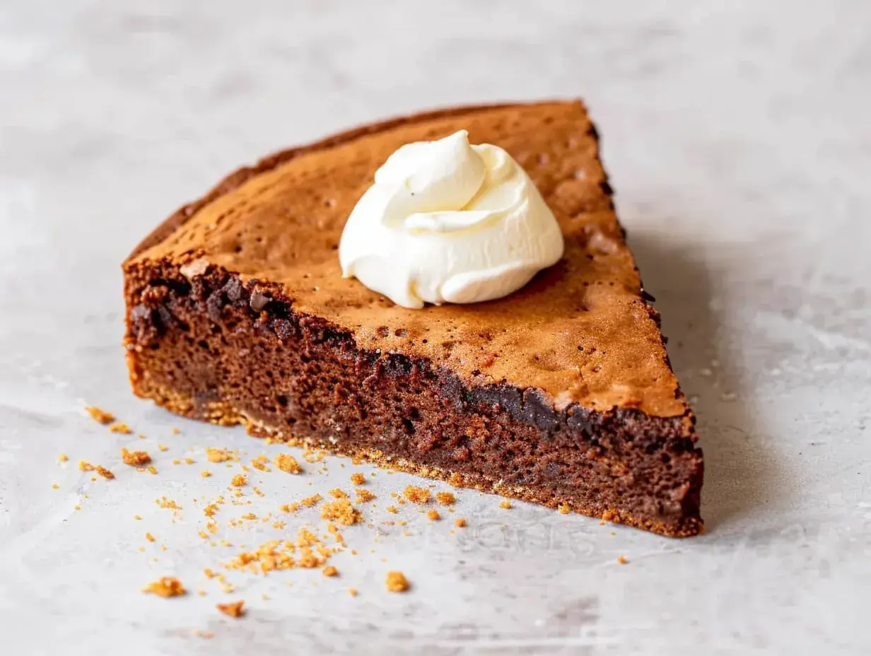 En bit chokladkaka med vispgrädde, perfekt för den som vill baka med proteinpulver för en nyttigare dessert.