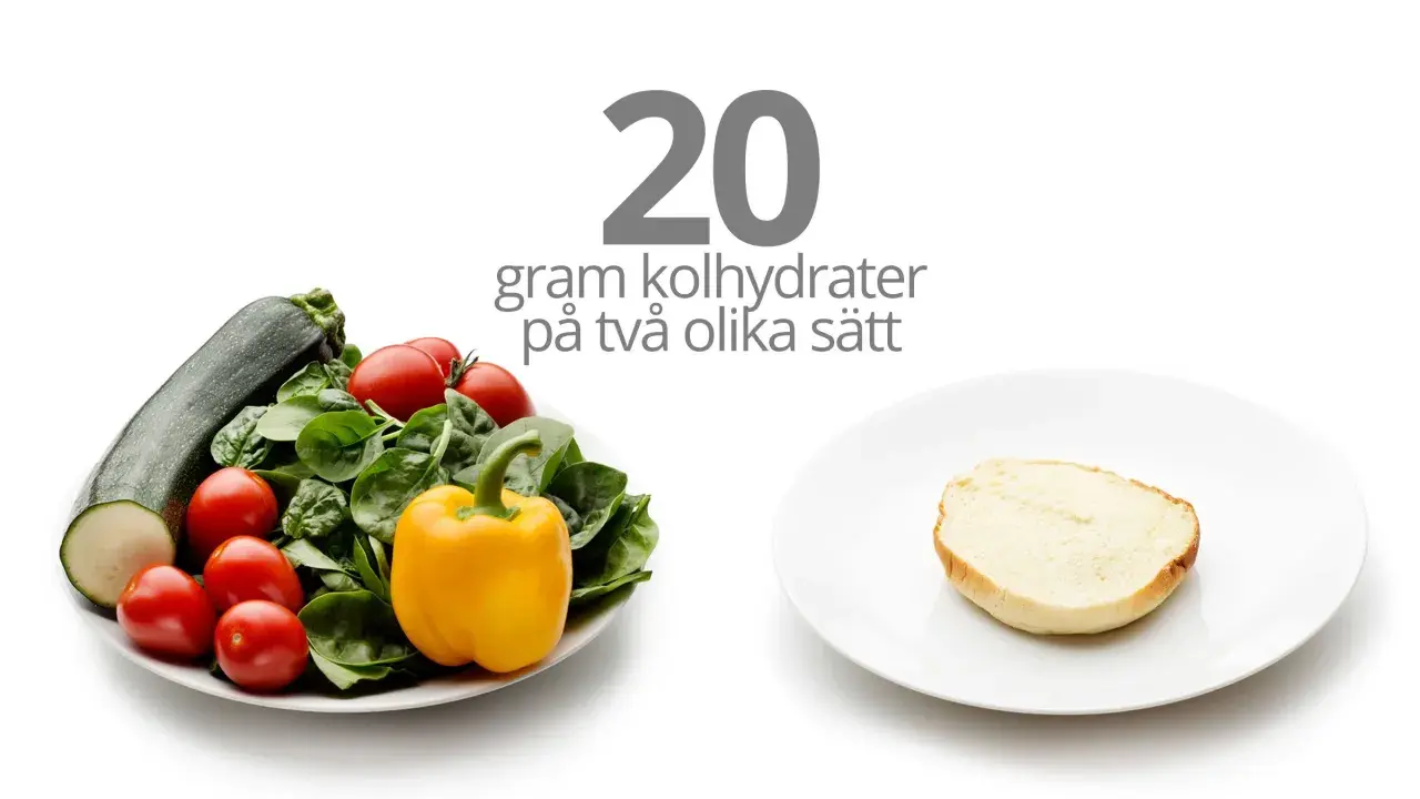 20 gram kolhydrater per dag kan se ut som en tallrik grönsaker eller en brödskiva.